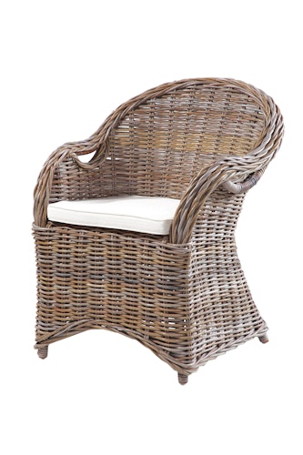 Garden Pleasure Tischgruppe FREMONT / BREST, Tisch Ø 110 + 4 Sessel, Akazie / Kubu Rattan / Kissen 100 % Polyester