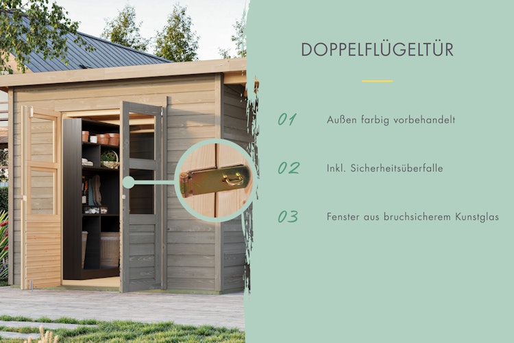 Karibu Eco Gartenhaus Merseburg 6 inkl. Anbaudach - Sparset
