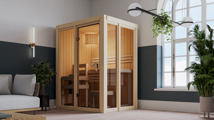 Karibu Sauna Irava 1 - 68 mm Systemsauna - 230 Volt Plug & Play inkl. gratis Sauna-Zubehörset im Wert von 234,94 €