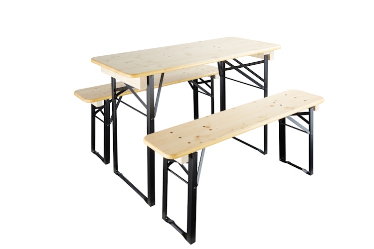 GWW Kurze Bierzeltgarnitur 120 x 60 cm, Stahl Schwarz / Fichte Natur