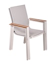 Vorschaubild Garden Pleasure Gartenmöbel Set VENICE 01, Tisch 200 x 100 + 4 Stapelssessel, Alu Weiß / Nonwood Teak-Optik / Kunststoffgewebe Hellgrau