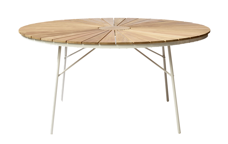 Cinas Gartenmöbel Set ELLEN, Klapptisch Ø 150 cm + 6 Sessel, Aluminium Weiß / Teak