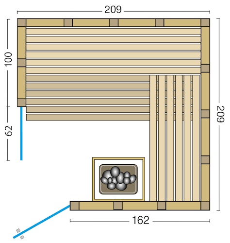 Infraworld Sauna Solido Complete 209 Ecke - 40 mm Massivholzsauna inkl. 5-teiligem gratis Zubehörset
