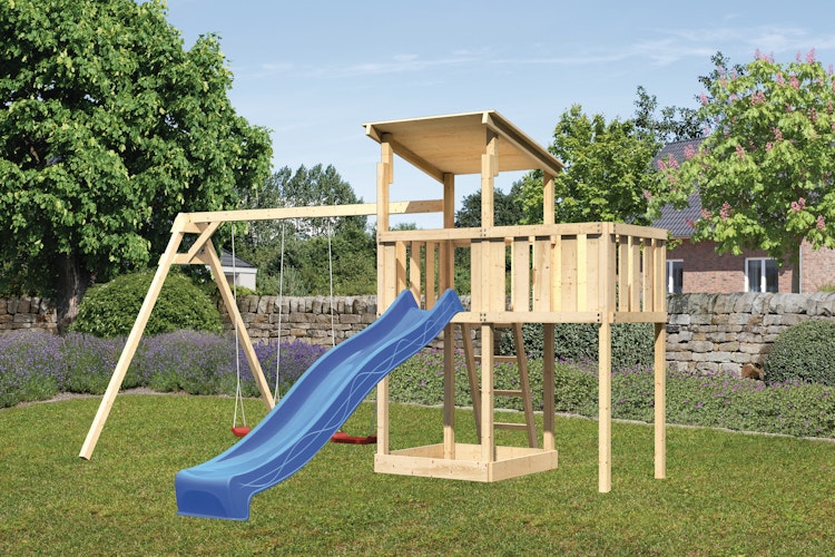 Akubi Kinderspielturm Anna mit Pultdach inkl. Wellenrutsche, Doppelschaukel und Anbauplattform