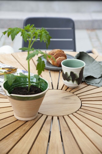 Cinas Gartenmöbel-Set ELLEN / PARC, Tisch Ø 110 cm + 4 Sessel, Aluminium Anthrazit / Teak