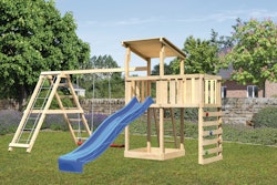 Akubi Kinderspielturm Anna mit Pultdach inkl. Kletterwand, Wellenrutsche, Anbauplattform, Doppelschaukel und Klettergerüst