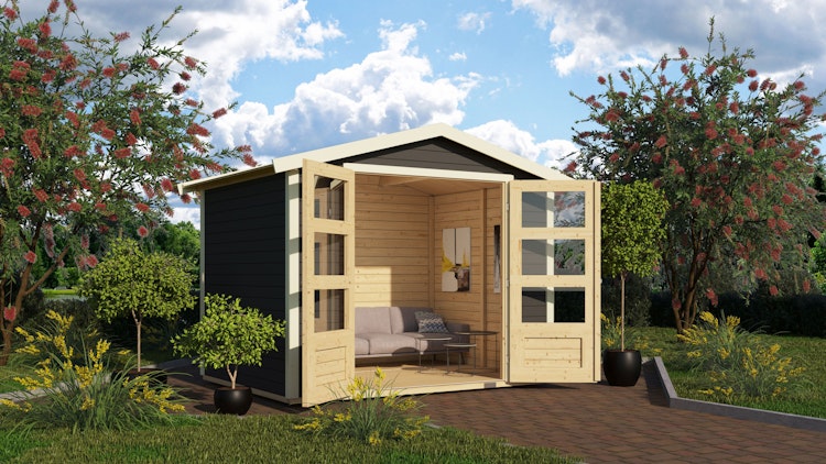 Karibu Woodfeeling Gartenhaus Amberg 2/3/4/5 terragrau - 19 mm