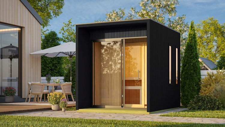 Karibu Design Saunahaus Catalina Blackline mit Vorraum - 73 mm inkl. gratis Sauna-Zubehörset im Wert von 234,94 €