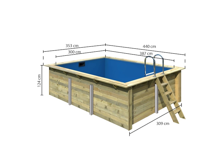 Karibu Rechteck Pool Gr. 2 - 350 x 440 cm - kesseldruckimprägniert Sparset mit Filteranlage 