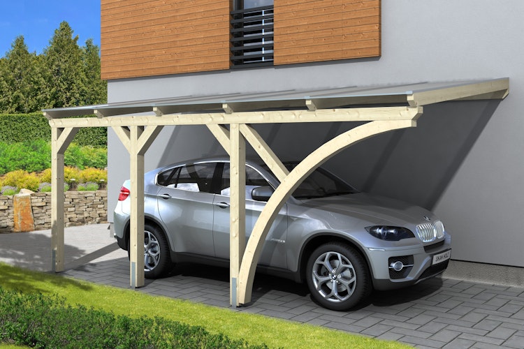 Skan Holz Wandanbau-Carport Eifel mit Einfahrtsbogen 300 x 541 cm