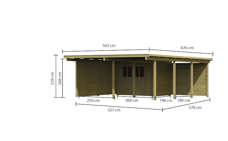 Karibu Doppelcarport Eco 2 mit integriertem Abstellraum klein - kesseldruckimprägniert