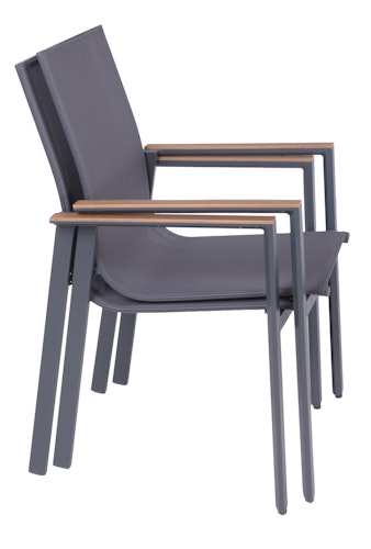 Garden Pleasure Gartenmöbel Set RANA / SILEA 02, Ausziehtisch 200/260 x 100 + 6 Stapelsessel, Alu Anthrazit / Keramik Silbereiche / Kunststoffgewebe Dunkelgrau