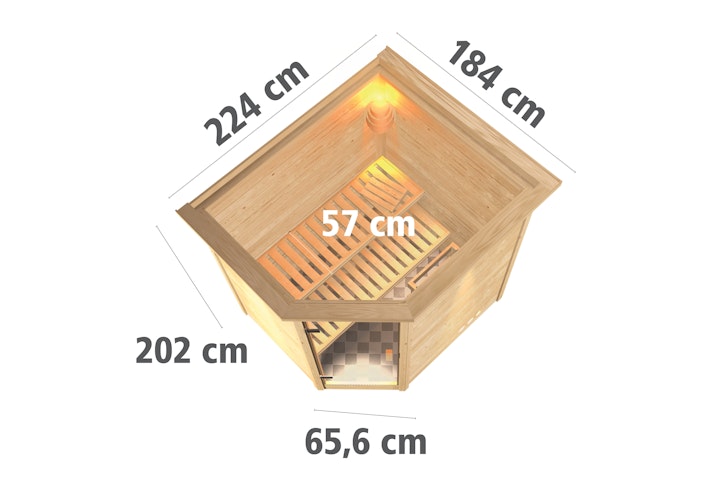 Karibu Woodfeeling Sauna Mia - 38 mm Massivholz Aktionssauna inkl. gratis Sauna-Zubehörset im Wert von 234,94 €