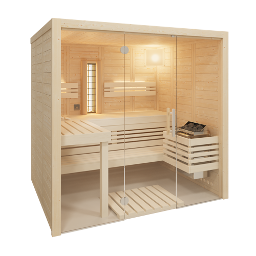 Infraworld Solido Glas 167 - 40 mm Massivholzsauna inkl. 5-teiligem gratis Zubehörset