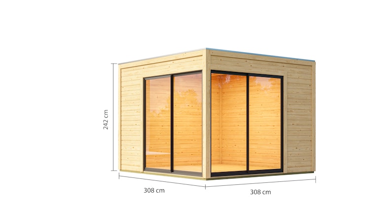 Karibu Design Gartenhaus Dice 3 mit 2 Aluminium Schiebetüren - 38 mm (Homeoffice-Gartenhaus)