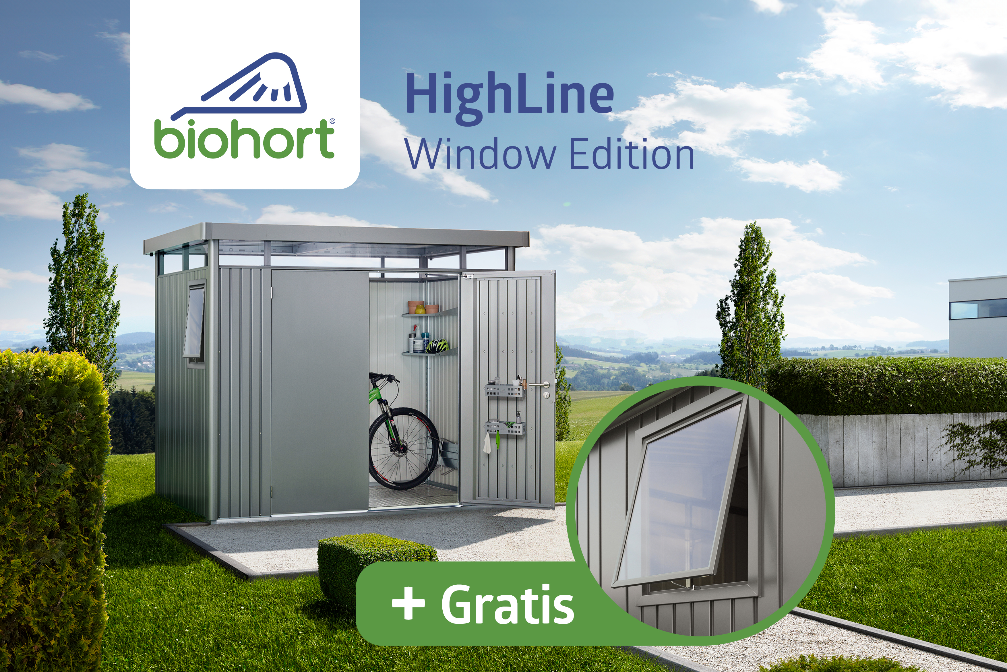 Biohort Gerätehaus HighLine Window Edition inkl. gratis Fensterelement im Wert von 329 €