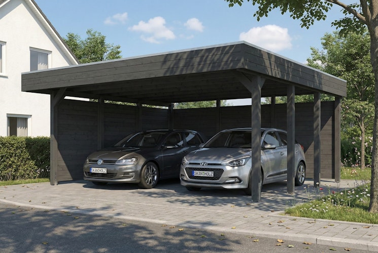 Skan Holz Doppelcarport Friesland 546x555 cm inkl. Seiten- und Rückwand Set C