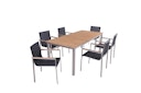 Vorschaubild Garden Pleasure Gartenmöbel Set DALLAS / DENVER 04, Tisch 200 x 90 + 6 Stapelsessel, Edelstahl / Teak / Kunststoffgewebe