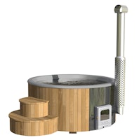 Wolff Finnhaus Badebottich Hot Tub Ø 200 cm Thermoholz mit Außenofen GFK-Einsatz grau