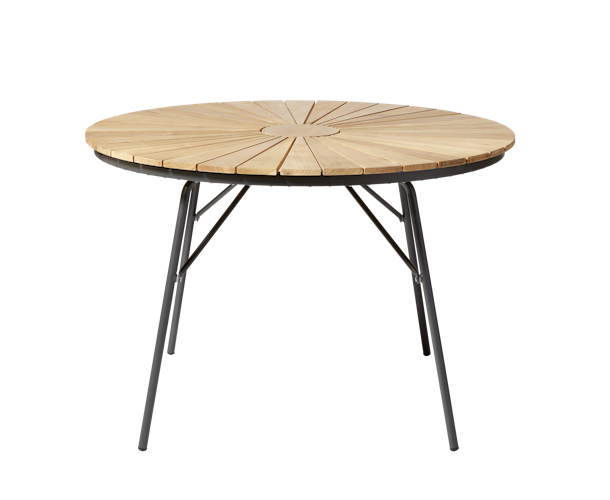 Cinas Gartenmöbel-Set ELLEN / PARC, Tisch Ø 110 cm + 4 Sessel, Aluminium Anthrazit / Teak