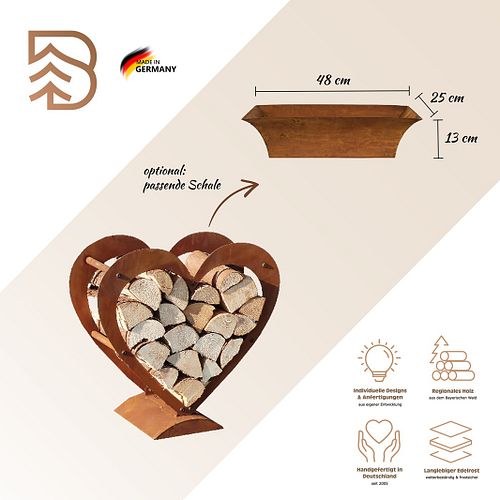 Badeko Herz-Holzregal-Set: 45 & 58 cm hoch in Edelrostoptik