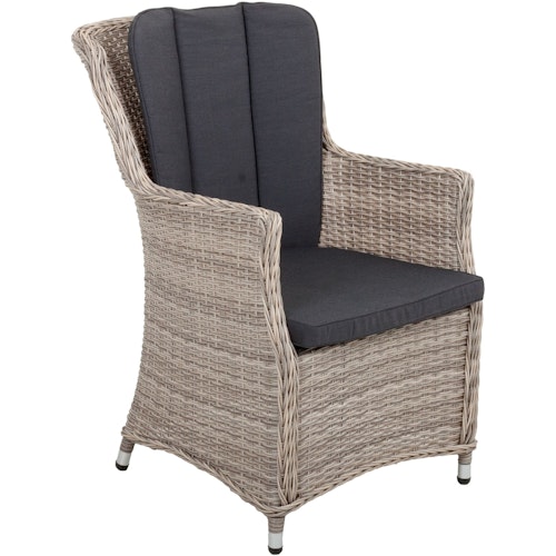 Garden Pleasure Gartenmöbel Set DIJON II, Tisch 200 x 100 + 6 Sessel, Polyrattan Sesamgrau / Glasplatte / Kissen 100 % Polyester Dunkelgrau