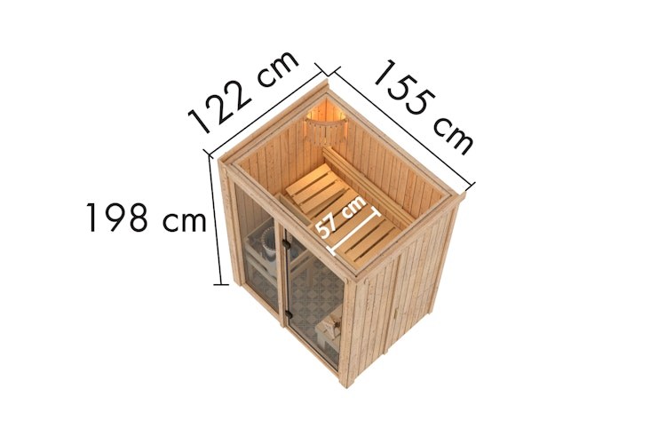 Karibu Sauna Avari 1 Superior mit Fronteinstieg 68 mm - 230 Volt Plug & Play inkl. gratis Sauna-Zubehörset im Wert von 234,94 €