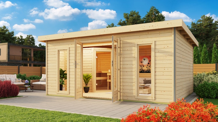 Karibu Saunahaus Mainburg 4 mit Vorraum - 38 mm inkl. gratis Sauna-Zubehörset im Wert von 234,94 €