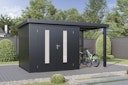 Vorschaubild Wolff Finnhaus Premium Metall Gartenhaus Elvar 3924 Anthrazit inkl. 150 cm Anbaudach