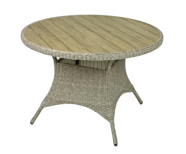 Garden Pleasure Gartenmöbel Set BASTIA, Tisch Ø 100 + 4 Stühle, Polyrattan Ingwerbraun / Polywood / Kissen 100 % Polyester Anthrazit
