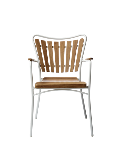 Cinas Balkon-Set ELLEN, Kaffeetisch Ø 80 cm + 2 Sessel, Aluminium Weiß / Teak