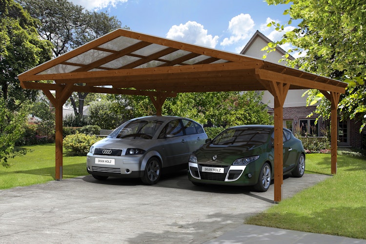 Skan Holz Westerwald Design Doppelcarport aus Leimholz Breite 570 cm