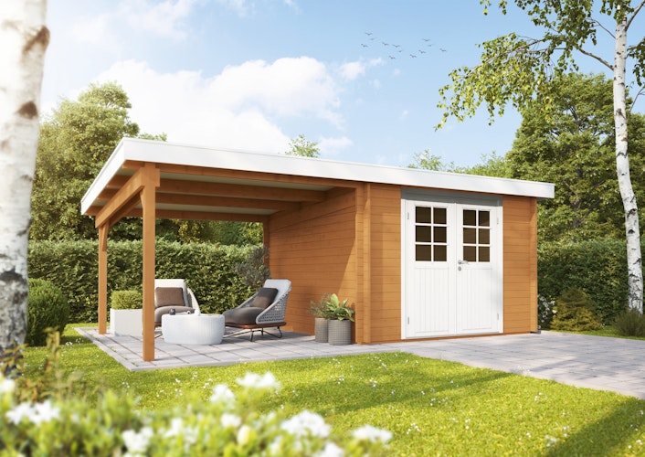 Wolff Finnhaus Gartenhaus Gerätehaus Pulti 34-B  Typ 2 mit 300 cm Seitendach C