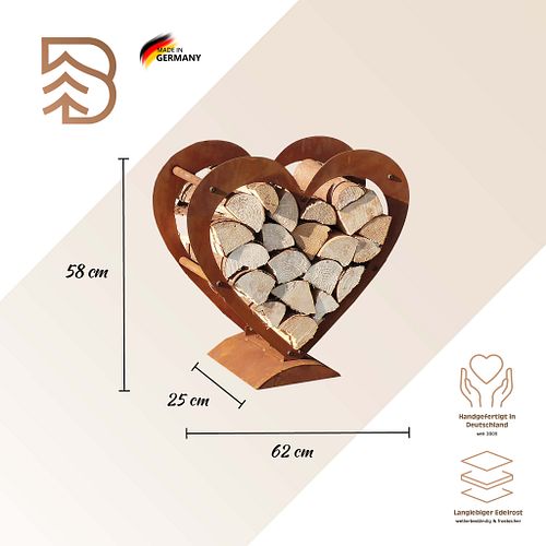 Badeko Herz-Holzregal-Set: 45 & 58 cm hoch in Edelrostoptik