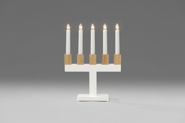 Konstsmide Weihnachtsbeleuchtung  Holzleuchter weiß Kerzenhalter eichenfarbig B22,5H30,2