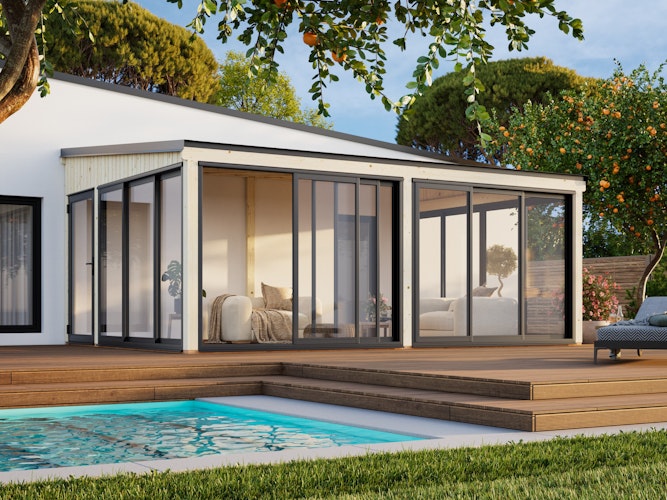 Palmako Glashaus Lumi 23,3 m² - (Wintergartenanbau) Slide Plus