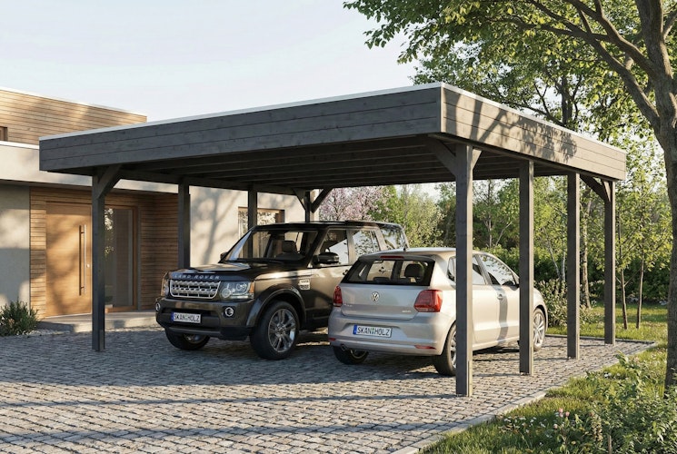 Skan Holz Friesland - Flachdach Doppelcarport aus Nadelholz Breite 546 cm