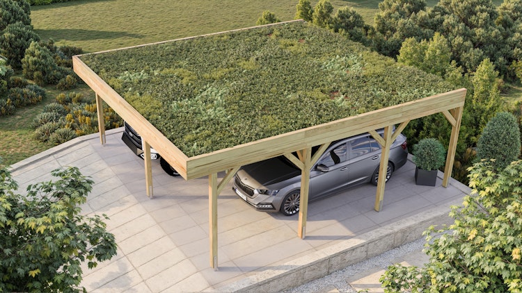Weka Doppelcarport mit Vorbereitung zur Dachbegrünung 644 x 718 cm - Leimholz