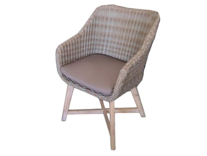 Garden Pleasure Gartenmöbel Set PUEBLO / OAKLAND, Tisch 100 x 60 x 55 + 4 Sessel, Akazie / Polyrattan Zimtbraun / Kissen 100 % Polyester Taupe