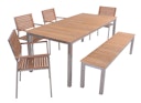 Vorschaubild Garden Pleasure Gartenmöbel Set DALLAS / DENVER 02, Tisch 200 x 90 + Bank + 4 Stapelsessel, Edelstahl / Teak