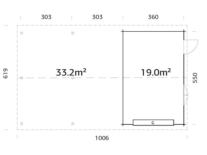 Palmako Garage Roger 19,0 + 33,2 m² - 44 mm - mit Sektionaltor