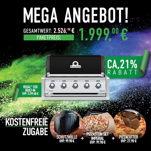 Broil King Einbau-Gasgrill REGAL 520 inkl. Schutzhülle, Pizzastein-Set und Pizzaschneider