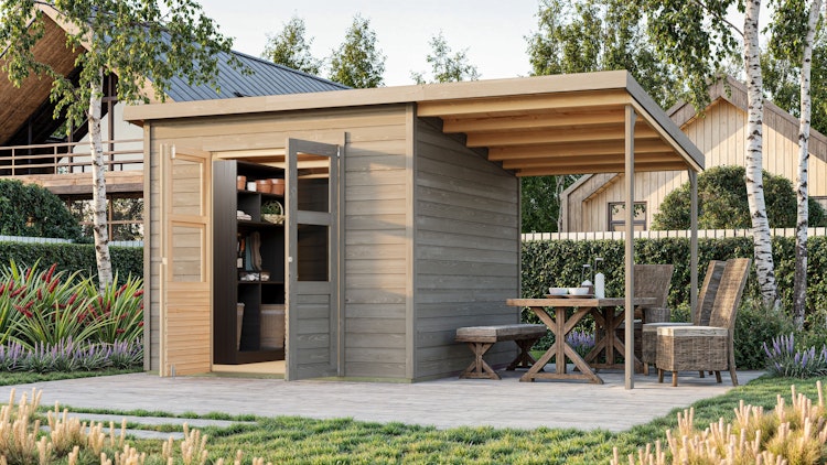 Karibu Eco Gartenhaus Merseburg 6 inkl. Anbaudach - Sparset