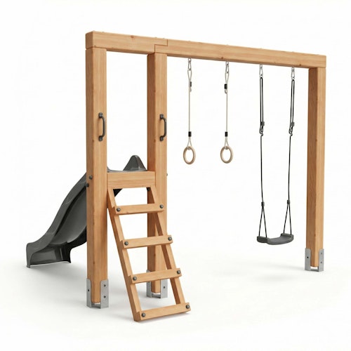 EXIT Linea Massiv 140 Holz-Schaukel mit Rutsche und Turnringen