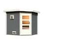 Vorschaubild Karibu Gartensauna Pultdach Saunahaus Mikka mit Eckeinstieg terragrau inkl. gratis Sauna-Zubehörset im Wert von 234,94 €