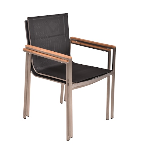 Garden Pleasure Gartenmöbel Set DALLAS / DENVER 04, Tisch 200 x 90 + 6 Stapelsessel, Edelstahl / Teak / Kunststoffgewebe