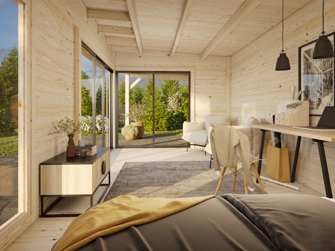 Palmako Gartenhaus Andrea 17,1+7,9 m² Slide Plus mit Isolierglas-Schiebetür  - 44 mm