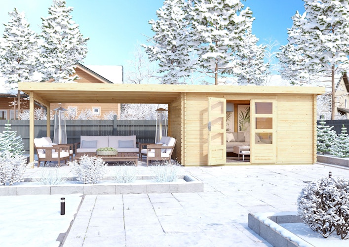 Karibu Woodfeeling Gartenhaus Trittau 3/4/5 inkl. 400 cm Anbaudach - 38 mm