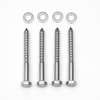 BambusBASIS Montageset HOLZ für Bodenankerplatte - 4 Holzschrauben 8,0 x 80, 4 Unterlegscheiben, V2A