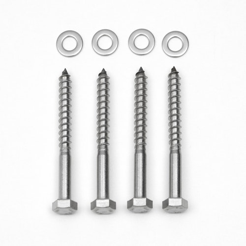 BambusBASIS Montageset HOLZ für Bodenankerplatte - 4 Holzschrauben 8,0 x 80, 4 Unterlegscheiben, V2A